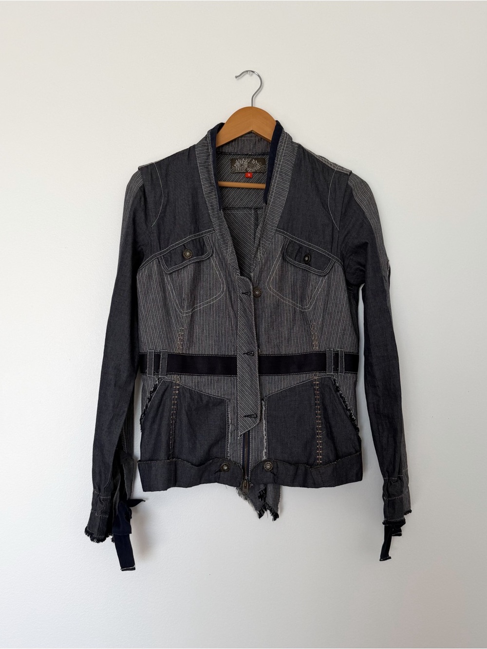 Insane Euro Funky Zip-up Pinstripe Blazer Denim Jacket